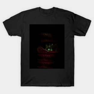 Digital collage and special processing. Bizarre. Mouth, teeth and fleshy parts. Dim, white and dark green on teeth. T-Shirt